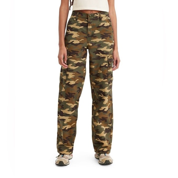 Levi’s 94 Baggy Y2K Relaxed Fit Cargo Camo Pants Women’s Size 25 Elastic Cuff - Picture 1 of 9